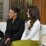 Victoria Pedrett’s blue floral beaded sandals on Good Morning America