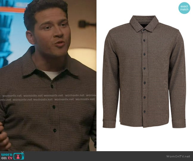 Vince Houndstooth Button-Up Shirt in Dark Roast Combo worn by Evan Buckley (Oliver Stark) on 9-1-1