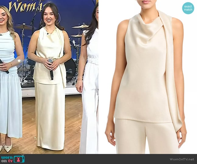 Vince Sleeveless Scarf Satin Top in bona worn by Muirgen O' Mahony on Today