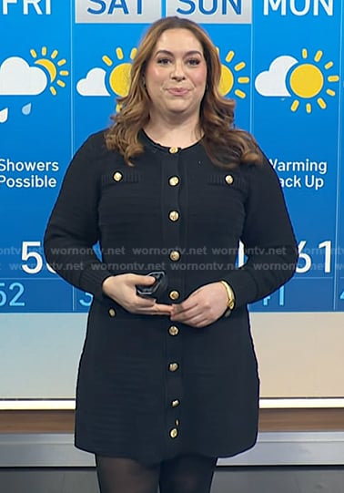 Violeta’s black button front knit dress on NBC News Daily