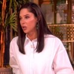 Abby’s white bib button front shirt on The View