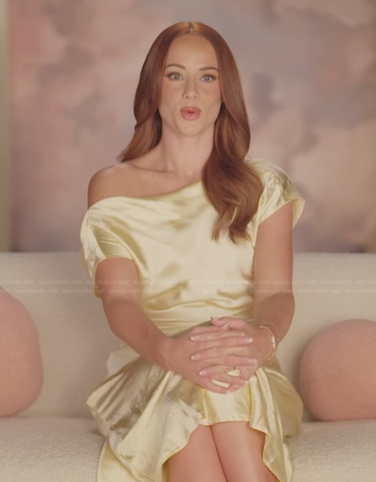 Whitney's yellow satin confessional dress on The Secret Lives of Mormon Wives