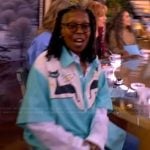 Whoopi’s blue cat embroidered shirt on The View