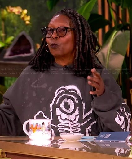 Whoopi's black minion graphic hoodie on The View