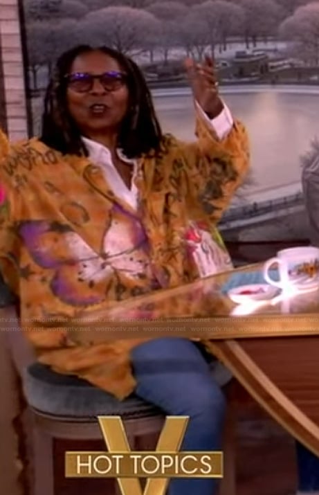 Whoopi's orange printed top on The View