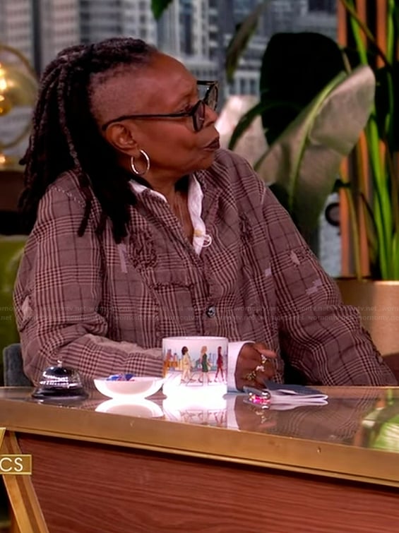 Whoopi's plaid distressed jacket on The View