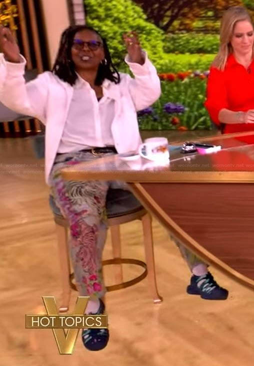 Whoopi's printed distressed jeans on The View