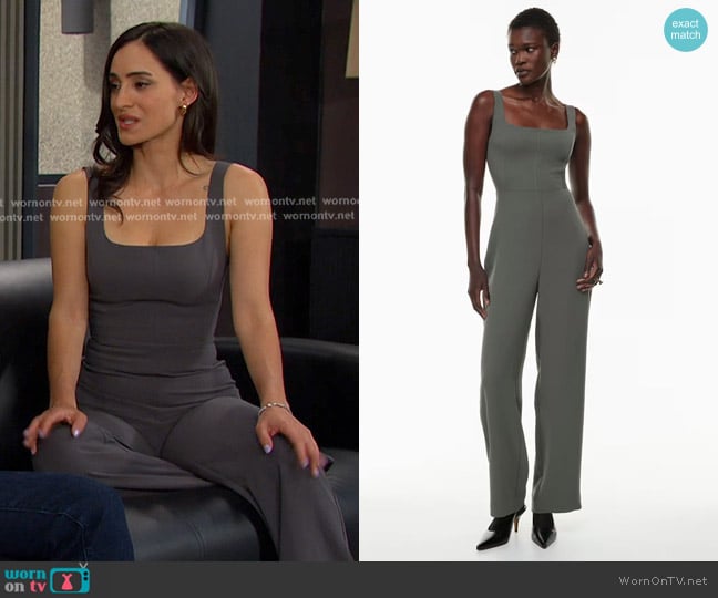 Wilfred Enamour Jumpsuit in Coal Grey worn by Gabi Hernandez (Cherie Jimenez) on Days of our Lives