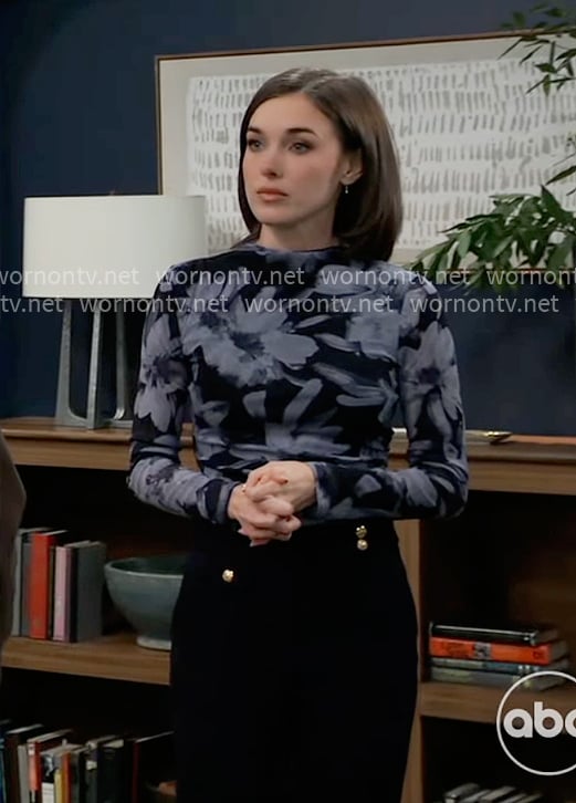Willow’s blue floral top on General Hospital