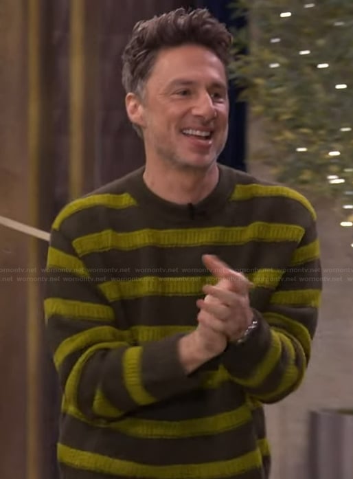 Zach Braff’s green striped sweater on Live with Kelly and Mark
