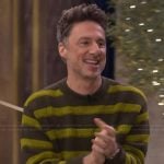 Zach Braff's green striped sweater on Live with Kelly and Mark