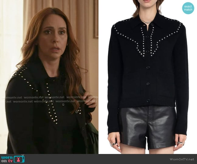 Zadig and Voltaire Adany Stud Detail Cardigan worn by Maddie Kendall (Jennifer Love Hewitt) on 9-1-1