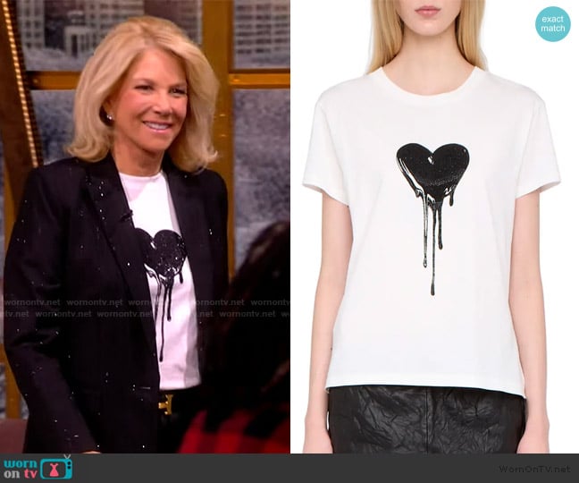 Zadig and Voltaire Walk Heart Embellished Keyhole Cotton Graphic T-Shirt worn by Joan Lunden on The View