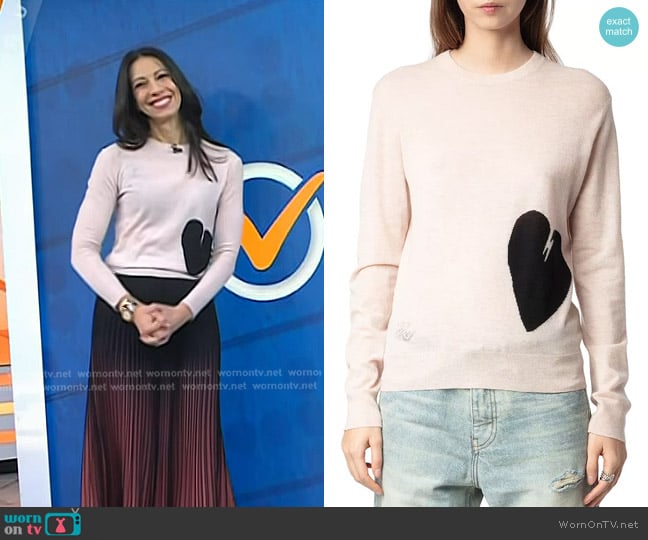 Zadig & Voltaire Pravis Cashmere Heart Sweater worn by Dr. Natalie Azar on Today