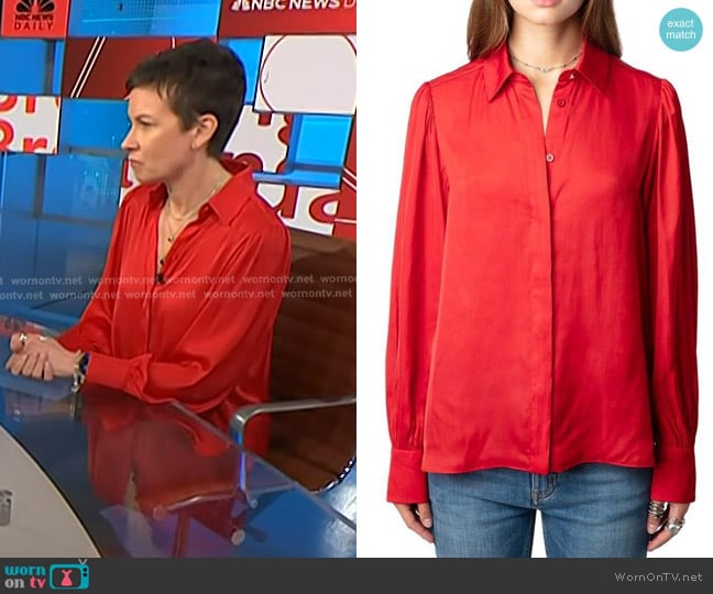 Zadig & Voltaire Trenta Satin in Cerise worn by Stephanie Gosk on NBC News Daily