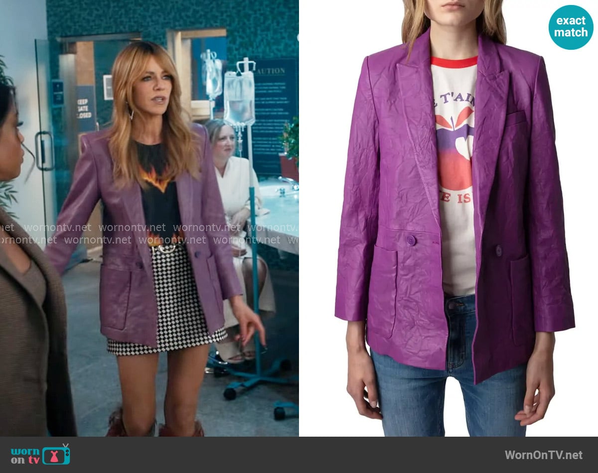 Zadig & Voltaire Visko Crinkle Leather Blazer in Goa worn by Morgan Gillory (Kaitlin Olson) on High Potential