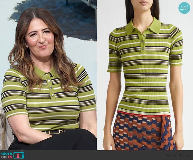 Zankov Janis Stripe Wool Rib Polo worn by D'Arcy Carden on Access Hollywood
