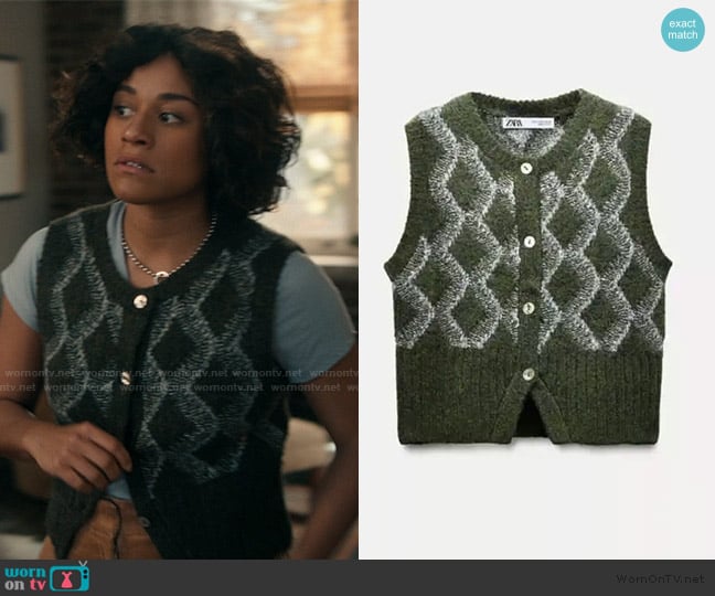 Zara Argyle Vest worn by Lucy Farinelli-Watson (Ariana DeBose) on Scarpetta