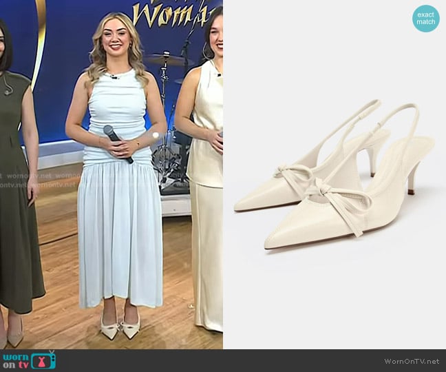 Zara Bow Slingback Shoes in White worn by Caitríona Sherlock on Today