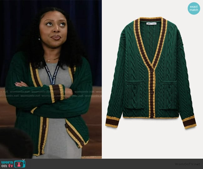 Zara Cable Knit Cardigan worn by Janine Teagues (Quinta Brunson) on Abbott Elementary