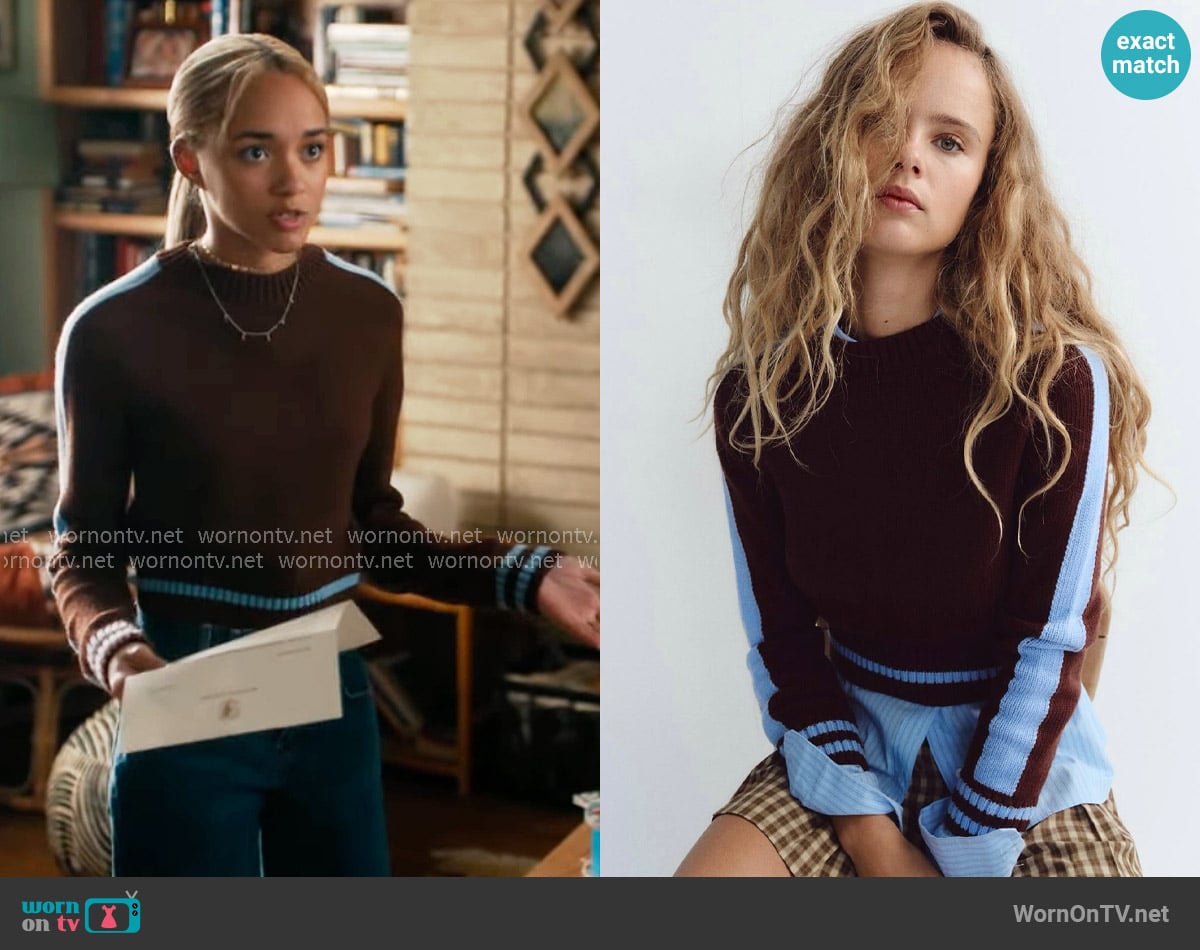 Zara Cropped Knit Sweater with Trim worn by Ava (Amirah J) on High Potential