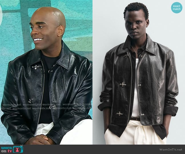 Zara Faux Leather Jacket with Fireman Clasps worn by Chris Witherspoon on Today