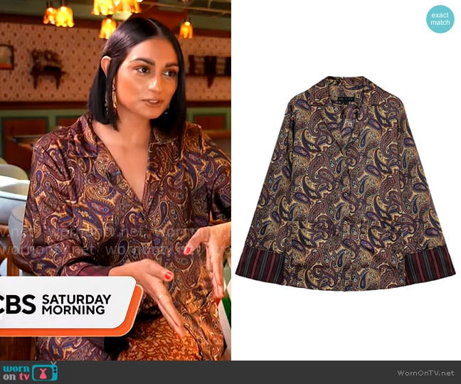 Zara Paisley Pyjama Shirt worn by Shanelle Kaul on CBS Mornings