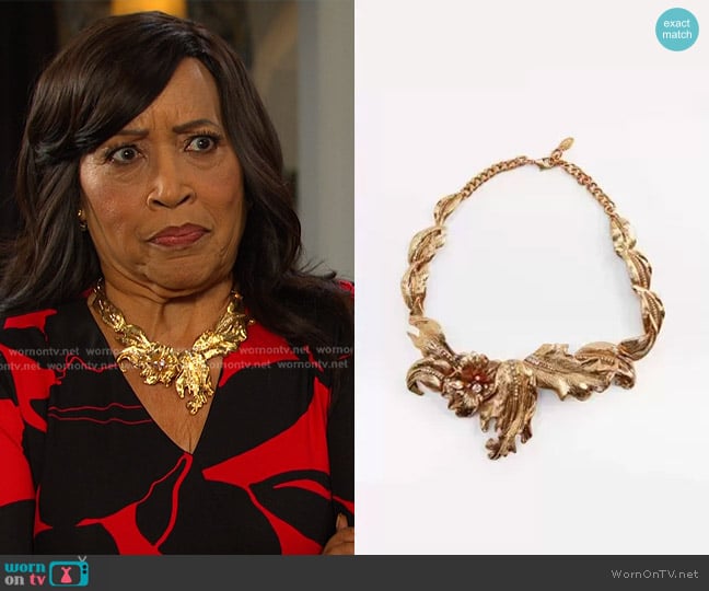 Zara Sparkly Flower Necklace worn by Paulina Price (Jackée Harry) on Days of our Lives