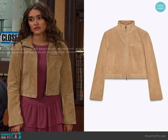 Zara Suede Leather Jacket worn by Arianna Horton (Marissa Reyes) on Days of our Lives
