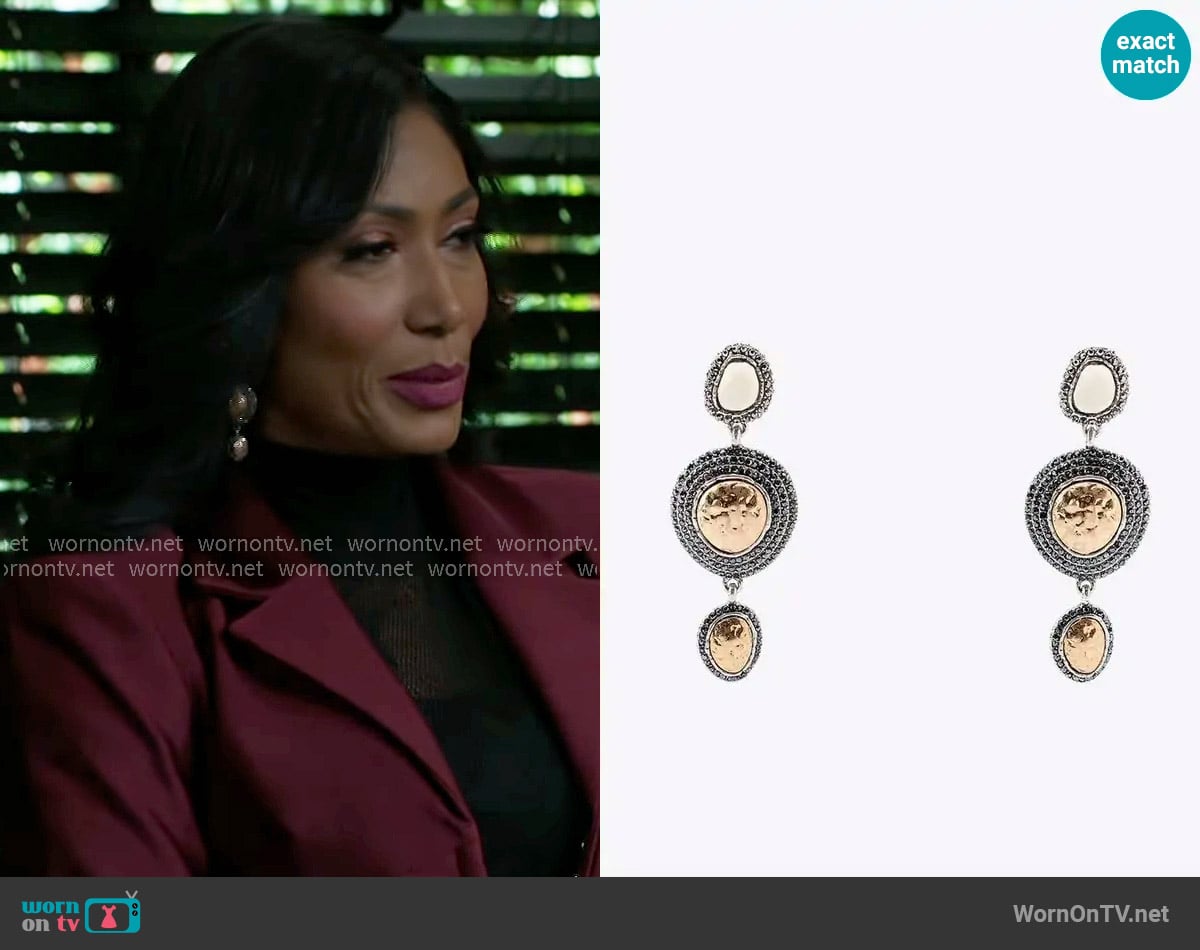 Zara Textured Jewel Triple Earrings worn by Dana 'Leslie' Thomas (Trisha Mann-Grant) on Beyond the Gates