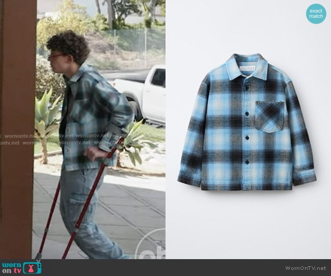 Zara Washed Effect Plaid Overshirt in turquoise worn by Christopher Diaz (Gavin McHugh) on 9-1-1