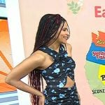 Zazie Beetz’s navy floral halter top and skirt on Today