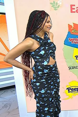 Zazie Beetz’s navy floral halter top and skirt on Today