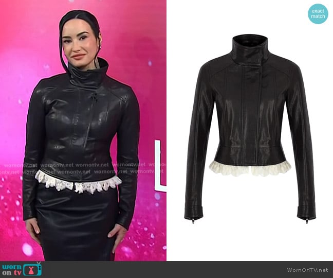 Zeynep Arçay Mini Leather Biker with Lace worn by Demi Lovato on Today
