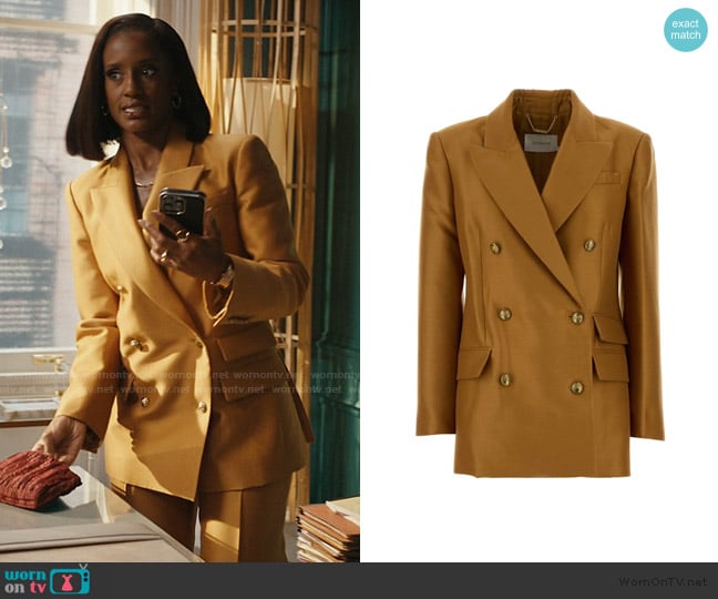 Zimmermann Caramel Wool Blend Hypnotic Blazer worn by Olympia (Skye P. Marshall) on Matlock