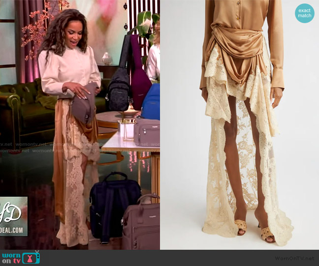 Zimmermann Hypnotic Draped Lace & Satin Skirt worn by Sunny Hostin on The View