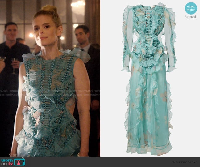Zimmermann Illuminate floral ruffled silk organza gown worn by Nancy (Kate Mara) on Imperfect Women