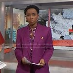 Zinhle's purple print blouse and blazer on NBC News Daily