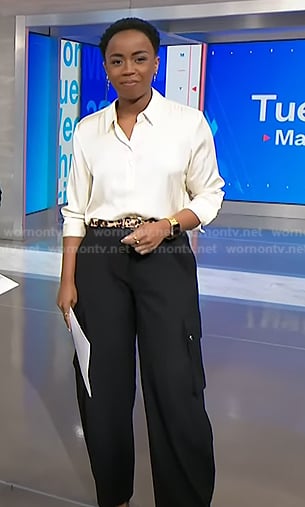 Zinhle’s black cargo pants on NBC News Daily