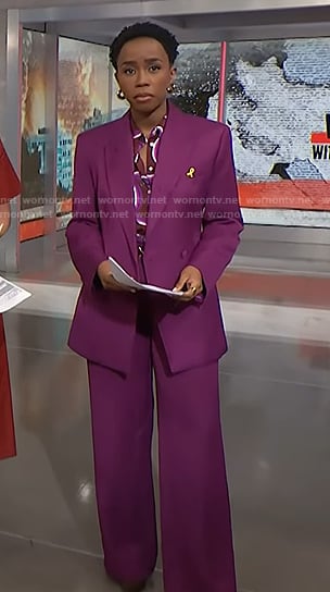 Zinhle’s purple print blouse and blazer on NBC News Daily