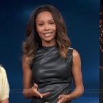 Zuri’s black leather gathered top on Access Hollywood