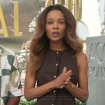 Zuri’s brown peplum vest on Access Hollywood