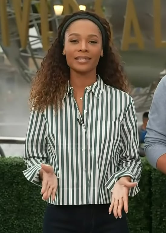 Zuri's green striped shirt on Access Hollywood