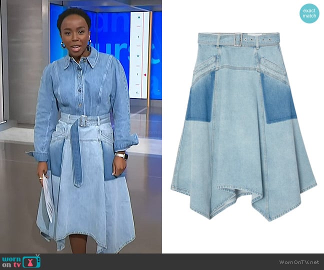 Zinhle’s asymmetric denim skirt on NBC News Daily