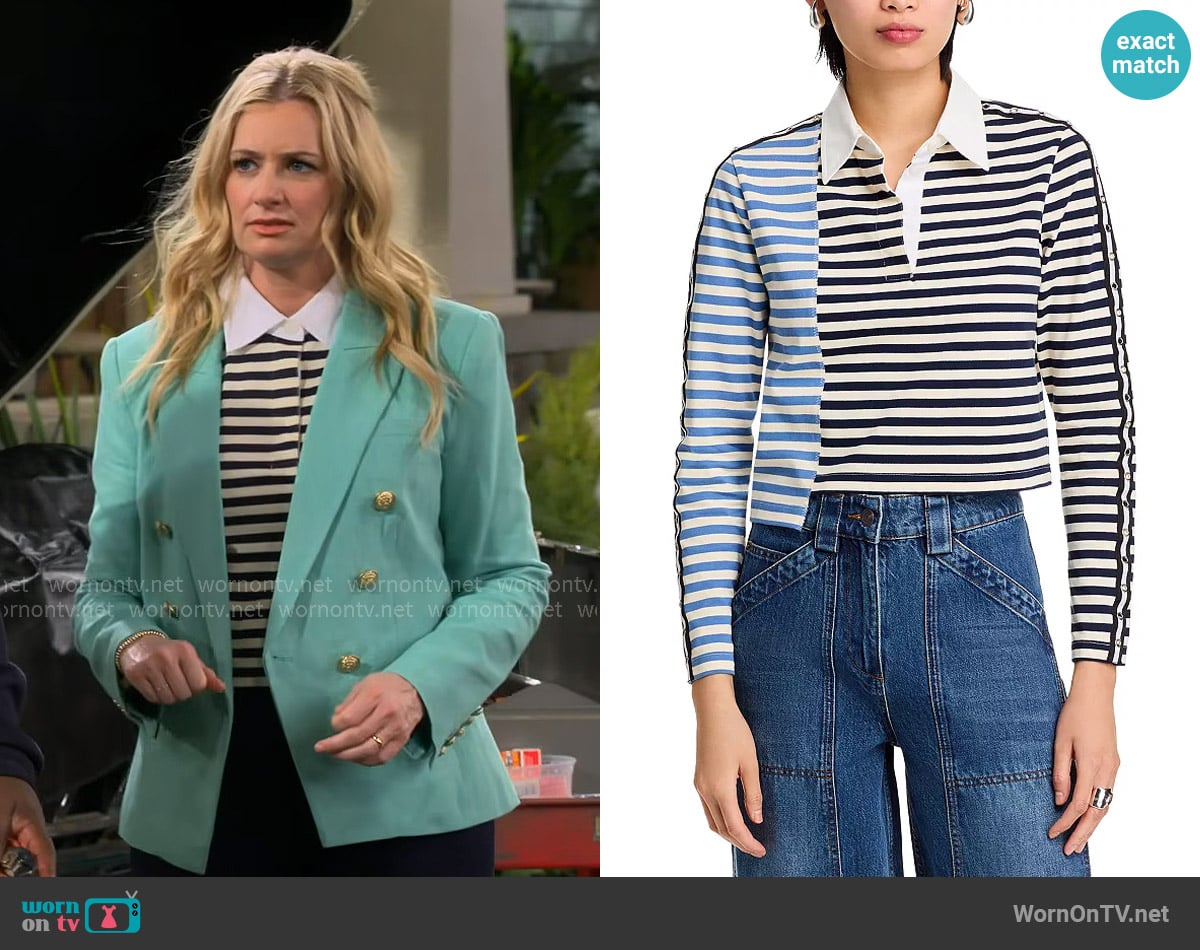 3.1 Phillip Lim Multi Stripe Polo Shirt worn by Gemma (Beth Behrs) on The Neighborhood