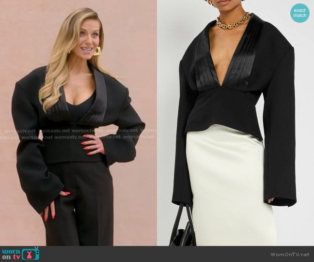 A.W.A.K.E. MODE Cummerbund Collar Tuxedo Crepe and Satin Top worn by Dorit Kemsley on The Real Housewives of Beverly Hills
