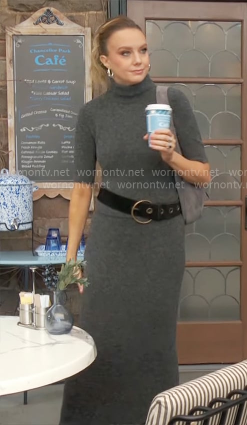Abby’s grey sweater top and skirt set on The Young and the Restless