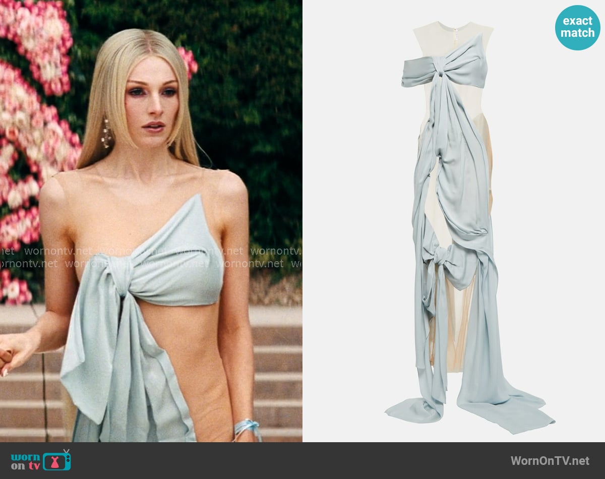 Acne Studios Gathered satin and mesh gown worn by Jules Vaughn (Hunter Schafer) on Euphoria