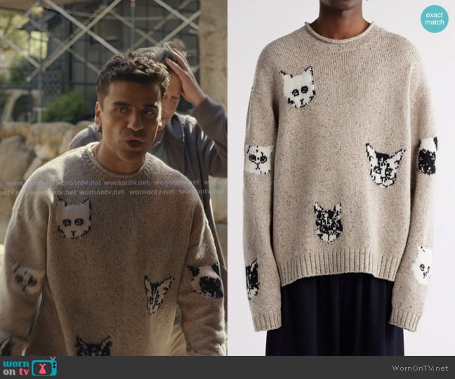 Acne Studios Jacquard Cats Oversize Donegal Sweater worn by Joshua Martín (Oscar Isaac) on Beef