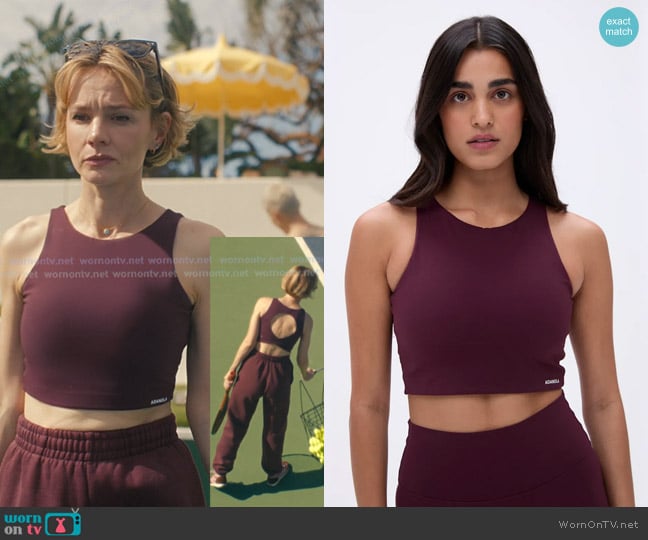 Adanola Open Back Sports Bra in Cherry worn by Lindsay Crane-Martín (Carey Mulligan) on Beef